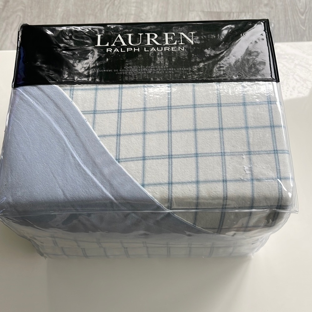 New Ralph Lauren Flannel King Plaid Duvet Cover Set w 2 King Shams. $350